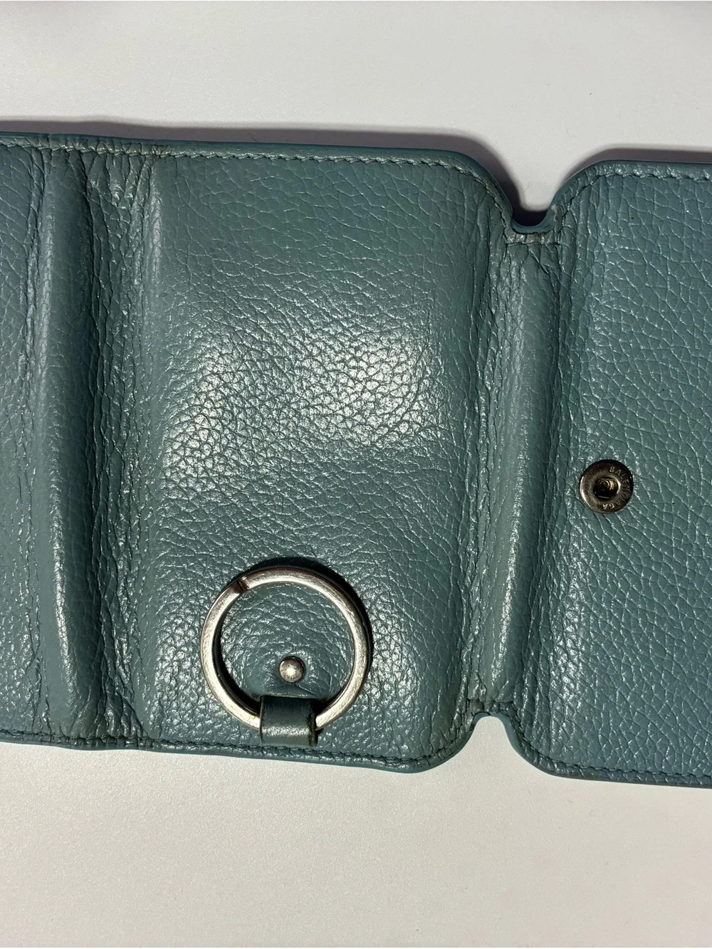 Balenciaga Teal Leather Key Ring Card Wallet